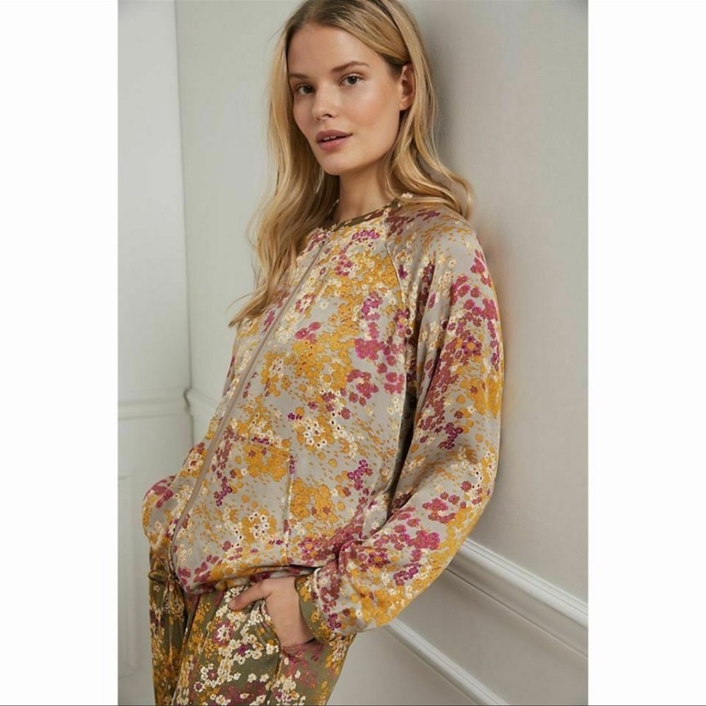 Anthropologie Floral Bomber Jacket Size Large
